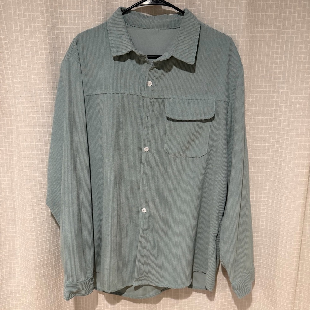 SHEIN Men’s Corduroy Button-Down Shirt in Sage Green